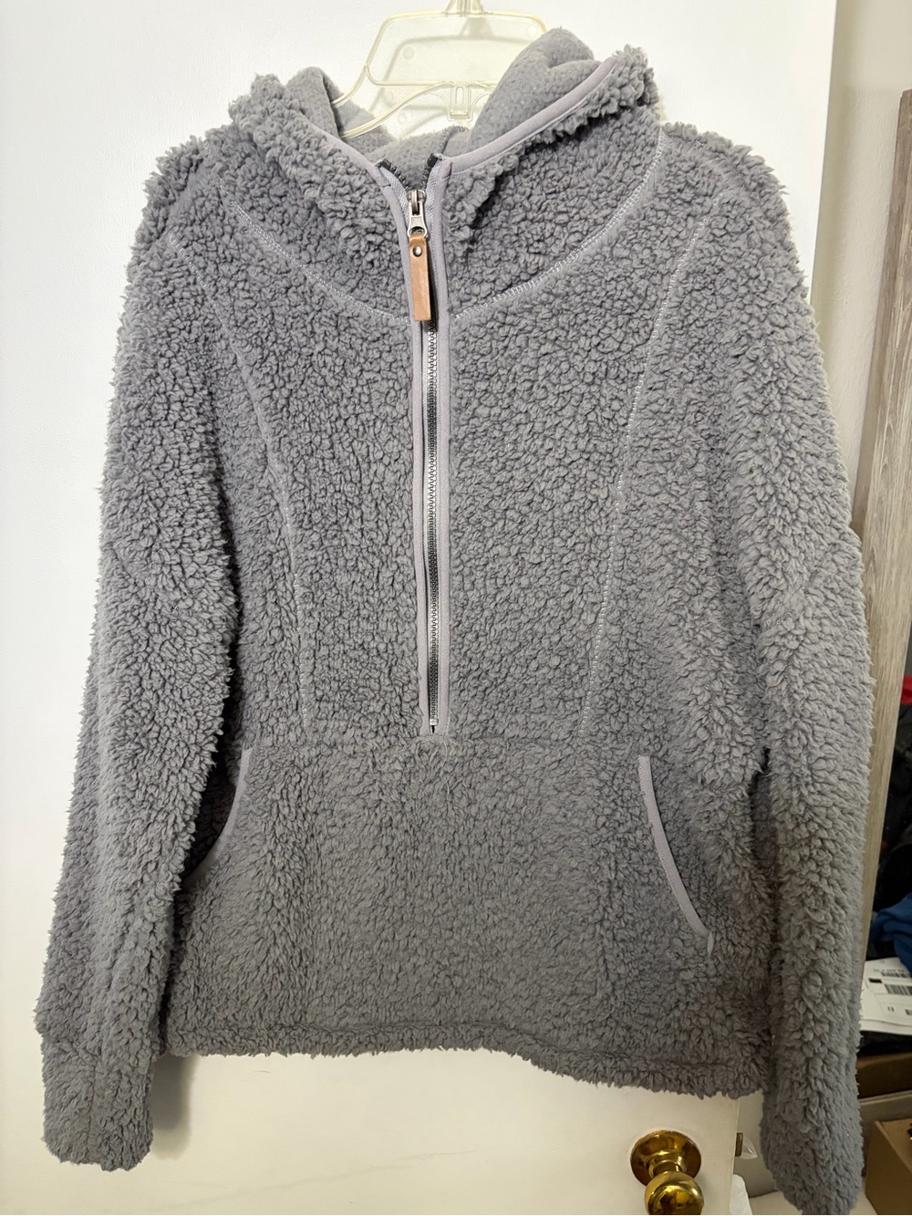 women’s The sweatshirt project hooded fleece quarter zip, grey medium